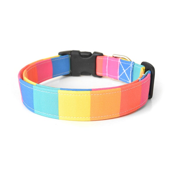 Rainbow Dog Collar, LGBTQ Pride Dog Collar, Designer Dog Accessories, Adjustable Dog Collar, Buckle or Martingale, Rainbow Stripes
