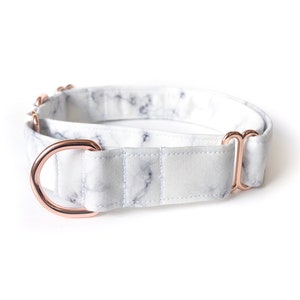 White Marble Martingale Dog Collar with Rose Gold, Nickel, Black Metal or Brass Hardware Options image 1