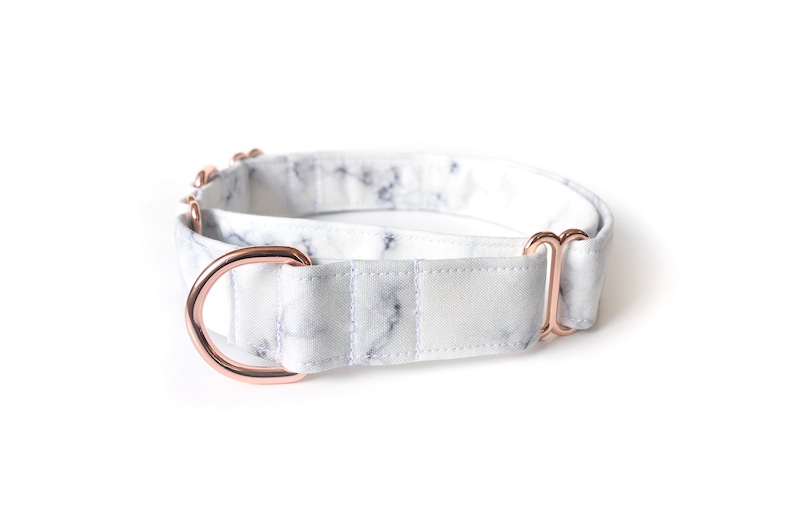 White Marble Martingale Dog Collar with Rose Gold, Nickel, Black Metal or Brass Hardware Options image 1