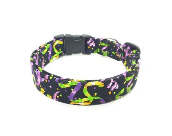 Mardi Gras Dog Collar, Holiday Collar, Designer Dog Accessories, Pet Accessories, Adjustable Collar, Black Purple Green Gold Ribbons