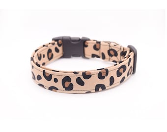 Leopard Print Dog Collar, Tan Leopard Spots, Adjustable Buckle or Martingale Collar, Handmade to Order