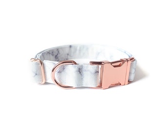 White Marble Dog Collar, Rose Gold Dog Collar, Designer Dog Accessory, Pet Accessories, Adjustable Dog Collar