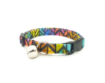 Rainbow Chevron Cat Collar, Breakaway Cat Collar, Colorful Rainbow Pride Pattern, Cat or Kitten Collar