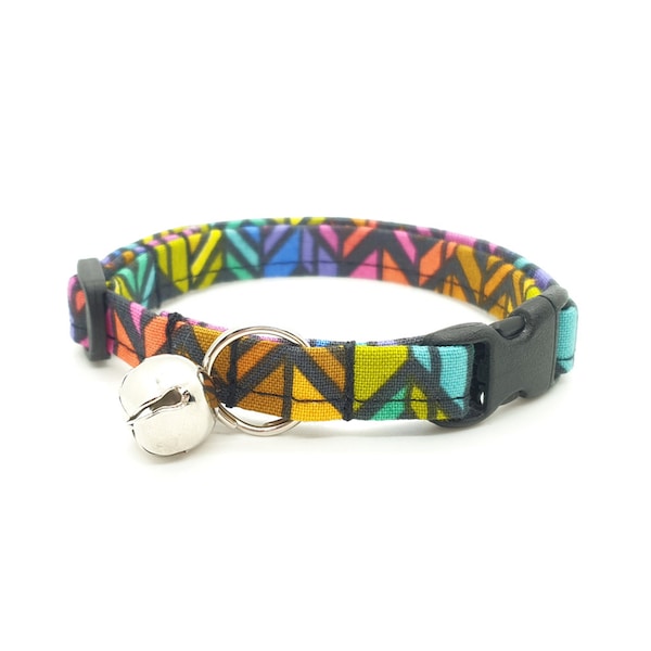 Rainbow Chevron Cat Collar, Breakaway Cat Collar, Colorful Rainbow Pride Pattern, Cat or Kitten Collar