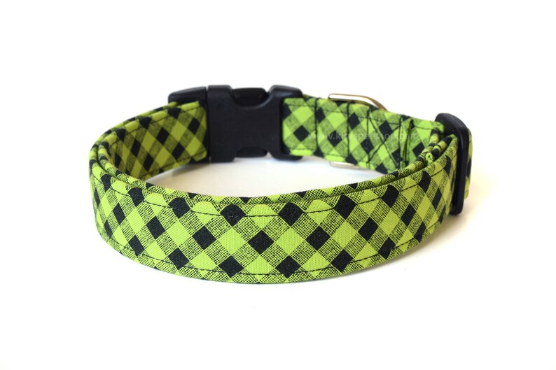 Green Dog Collar Green Plaid Dog Collar Lime Green Collar Etsy