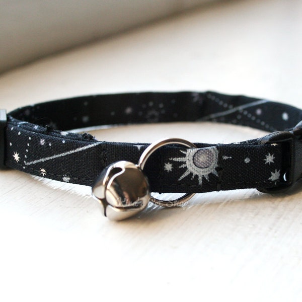 Galaxy Cat Collar, Breakaway Cat Collar, Black & Silver Celestial Cat or Kitten Collar