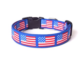 American Flag Dog Collar, USA Dog Collar, Designer Dog Accessory, Pet Accessories, Patriotic Collar, 4th of July Dog, Red White & Blue