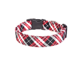 Red Plaid Dog Collar, Red & Black Plaid Collar, Fall Dog Collar, Pet Accessories, Buckle or Martingale Collar, Handmade to Order