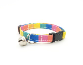 Rainbow Cat Collar, Breakaway Cat Collar, Small Rainbow Stripes Pattern, Cat or Kitten Collar
