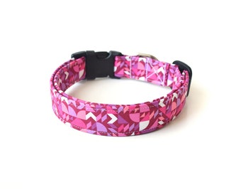 Pink Geometric Dog Collar, Magenta Dog Collar, Designer Dog Accessory, Modern Dog Collar, Fuschia Pink