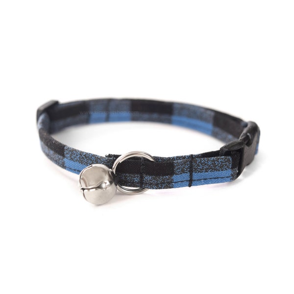 Blue Buffalo Plaid Cat Collar, Breakaway Cat Collar, Boy Cat Collar