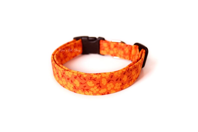 Orange Floral Dog Collar - Handmade by Kira's Pet Shop