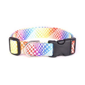 Rainbow Dots on White Dog Collar - Handmade by Kira's Pet Shop