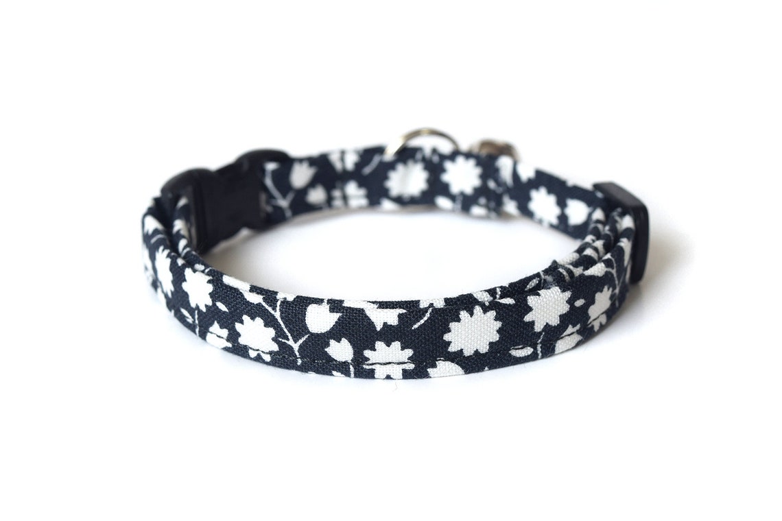 Floral Cat Collar Breakaway Cat Collar Black and White Cat Etsy