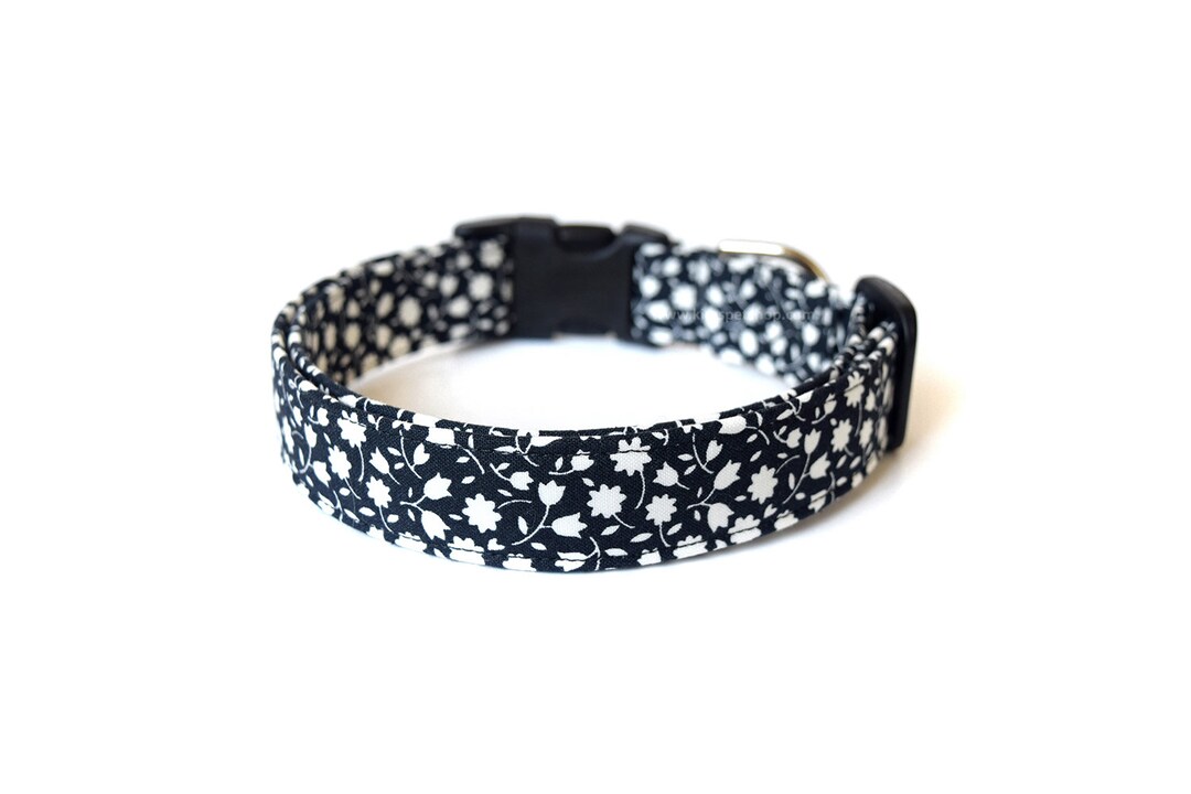 B&W Floral Dog Collar Black and White Dog Collar Designer Etsy