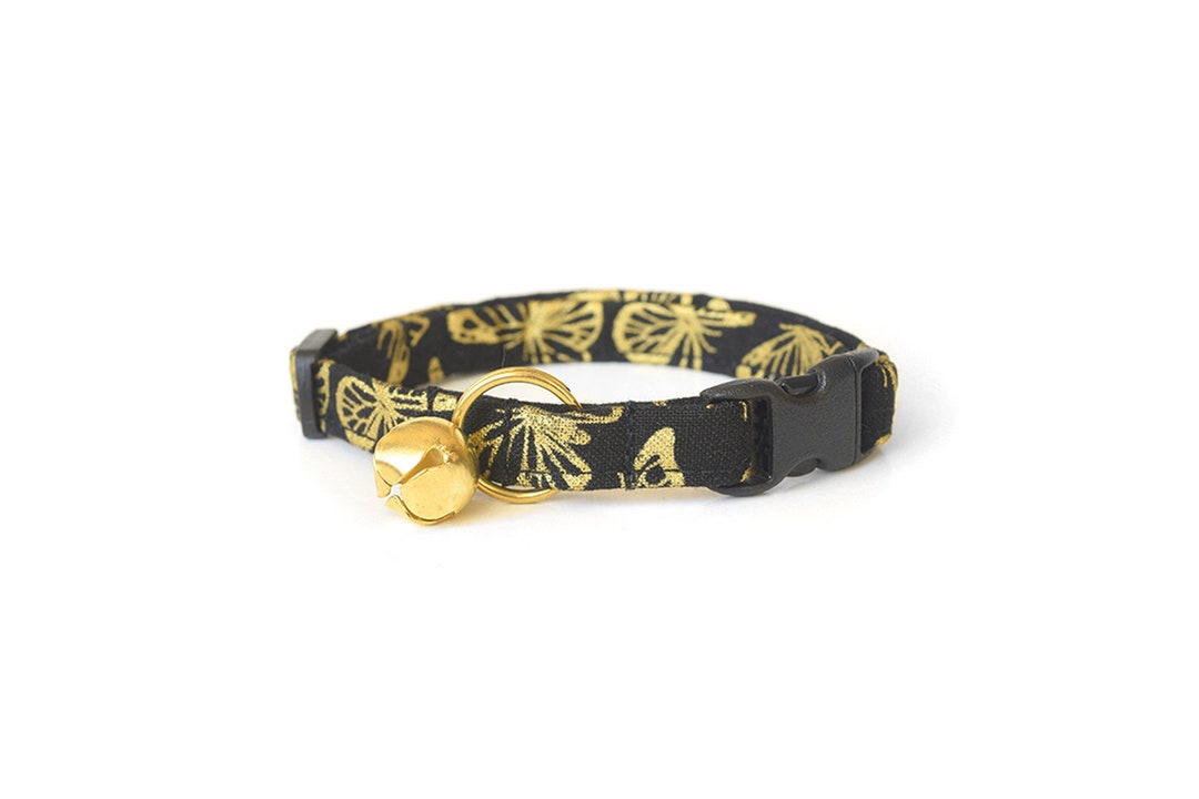 Butterflies Cat Collar Black & Gold Cat Collar Breakaway Cat Etsy