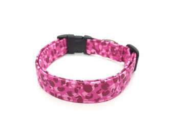 Magenta Pink Leopard Print Dog Collar, Magenta Dog Collar, Pink Dog Collar, Designer Dog Accessories, Adjustable Fabric Collar