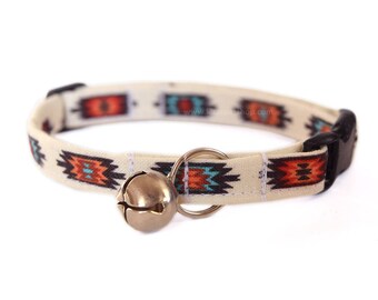 Tribal Cat Collar, Breakaway Cat Collar, Southwestern Cat Collar, Cute Cat Accessory, Pet Accessory, Fabric Cat Collar, Designer Cat Collar