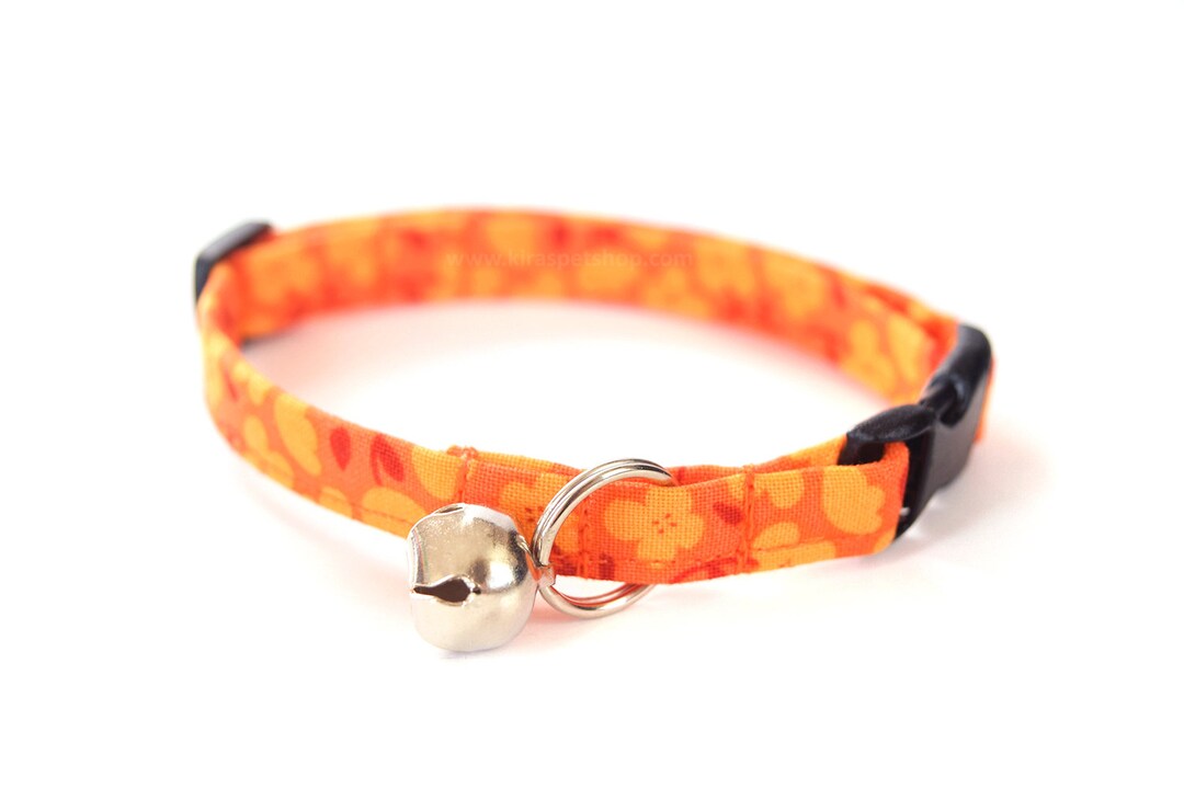 Orange Floral Cat Collar Breakaway Cat Collar Orange Kitten Etsy