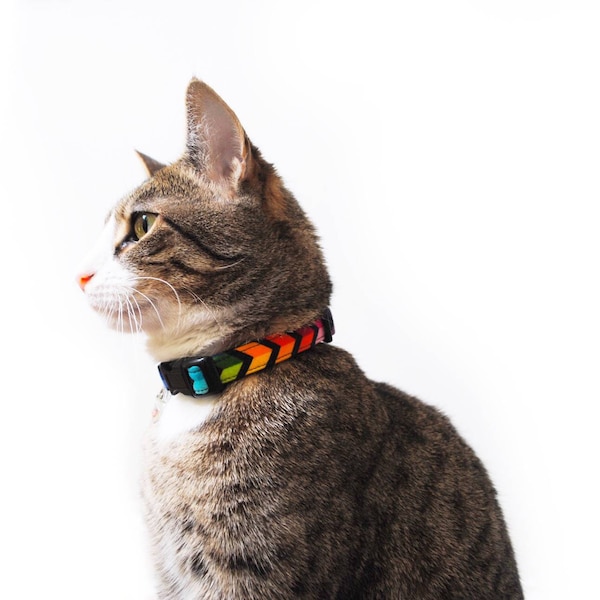 Rainbow Cat Collar, Breakaway Cat Collar, LGBT Pride Cat Collar, Rainbow Chevron Cat or Kitten Collar