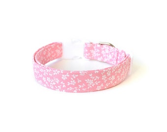 Pastel Pink Floral Dog Collar, Pink Dog Collar, Designer Dog Accessory, Cute Pet Accessories, Dog Collar for Girls, Unique Fabric Dog Collar