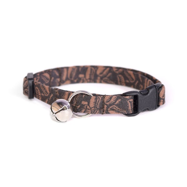 Coffee Cat Collar, Breakaway Cat Collar, Brown Coffee Bean Print, Coffee Lover Gift, Cat or Kitten Collar