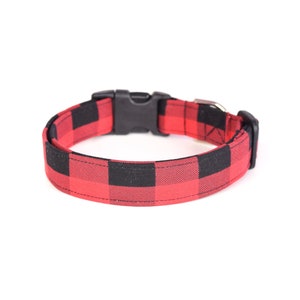 Buffalo Plaid Dog Collar, Red Plaid Dog Collar, Fall Dog Collar, Buffalo Check Buckle or Martingale Collar, Handmade to Order