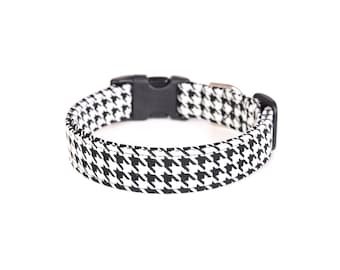 Houndstooth Dog Collar, Black & White Dog Collar, Modern Dog Collar, Designer Dog Accessories, Dogstooth Patttern