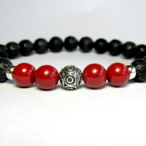 Mens Jasper Bracelet Sterling Silver, Mens Beaded Bracelet, Mens Lava Bracelet, Mens Gemstone Stretch Bracelet, Mens Gift, Red Jasper
