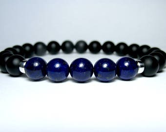 Lapis Lazuli Bracelet, Matte Onyx Bracelet, Mens Beaded Bracelet for Men, Mens Gift for Men, Gemstone Stretch Bracelet, Mens Jewelry