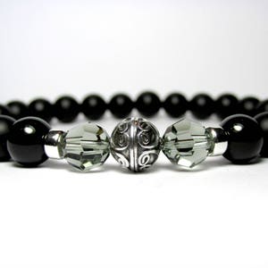 Mens Black Onyx Bracelet Sterling Silver, Mens Beaded Bracelet, Mens Gemstone Stretch Bracelet, Gift for Men