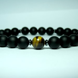 Black Onyx and Tiger Eye Bracelet, Mens Beaded Bracelet, Stretch Bracelet, Gemstone Bracelet, Mens Gift, Bracelet for Men