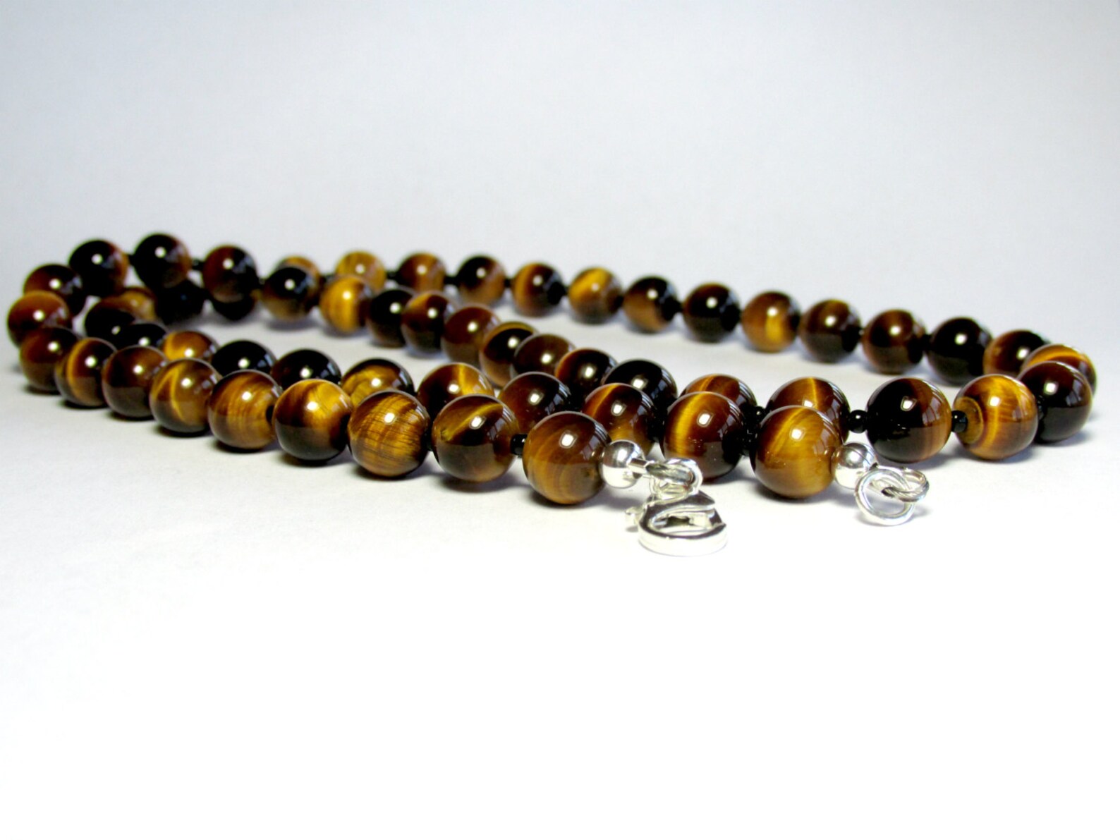 Mens Tiger Eye Necklace Mens Beaded Necklace Silver Tiger Etsy