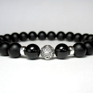 Mens Black Onyx Bracelet Sterling Silver, Mens Beaded Bracelet, Mens Gemstone Stretch Bracelet, Mens Gift for Men