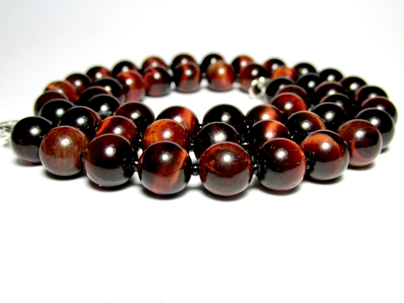 Mens Red Tiger Eye Necklace Mens Beaded Necklace Sterling Etsy