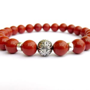 Mens Red Jasper Bracelet Sterling Silver, Mens Beaded Bracelet, Mens Gift for Men, Mens Gemstone Stretch Bracelet
