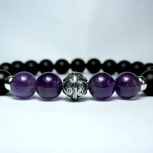 Mens Amethyst Bracelet Sterling Silver, Mens Beaded Bracelet, Mens Black Onyx Bracelet,  Mens Gemstone Stretch Bracelet, Mens Gift for Men