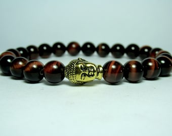 Mens Red Tiger Eye Buddha Bracelet, Mens Beaded Bracelet, Mens Buddha Bracelet, Mens Gift for Men, Mens Gemstone Bracelet