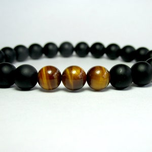 Tiger Eye Mens Bracelet, Matte Onyx Bracelet, Mens Beaded Bracelet for Men, Mens Gift for Men, Mala Bracelet, Stretch Bracelet
