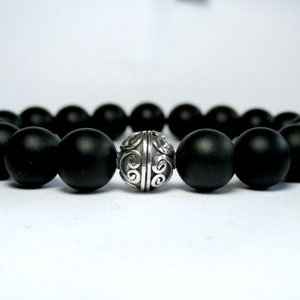 Mens Onyx Bracelet Sterling Silver, Mens Black Bracelet, Mens Beaded Bracelet, Mens Gift, Mens Gemstone Stretch Bracelet