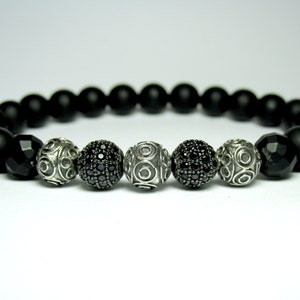 Mens Black Onyx Bracelet Sterling Silver, Mens Beaded Bracelet, Mens Gift for men, Mens Gemstone Stretch Bracelet