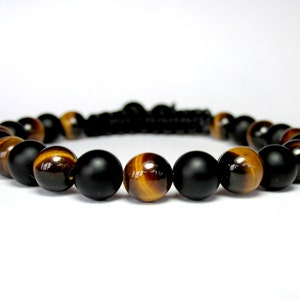 Onyx and Tiger Eye Mala Bracelet, Mens Beaded Bracelet for Men, Mens Tiger Eye Bracelet, Mens Onyx Bracelet, Mens Gift for Men