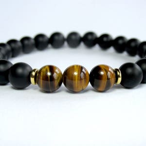 Mens Tiger Eye Bracelet, Mens Beaded Bracelet, Black Onyx, Mens Gift, Gemstone Stretch Bracelet