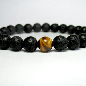 Mens Tiger Eye Bracelet, Mens Black Lava Bracelet, Mens Beaded Bracelet, Mens Gemstone Stretch Bracelet, Mens Gift, Mens Mala Bracelet