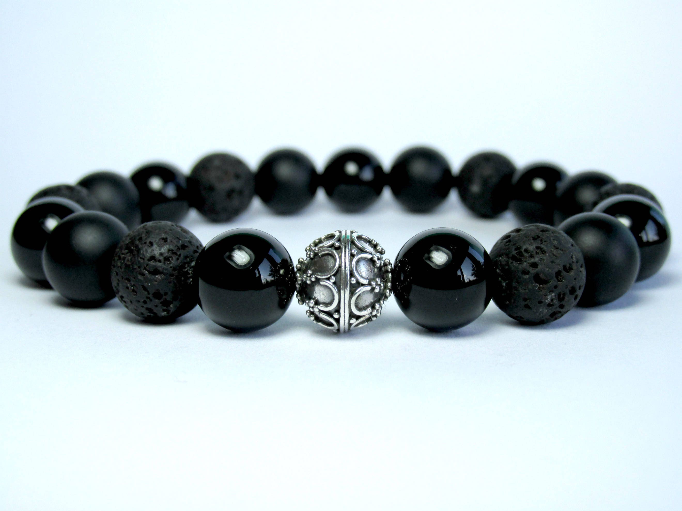 Mens Onyx Bracelet Mens Beaded Bracelet Mens Silver Etsy