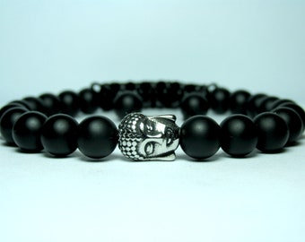 Mens Black Onyx Buddha Bracelet, Mens Beaded Bracelet, Mens Yoga Meditation Bracelet, Mens Gemstone Stretch Bracelet, Mens Gift