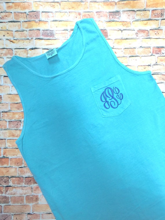 Monogram Pocket Tank Top Comfort Color Tank Tops Beach Etsy