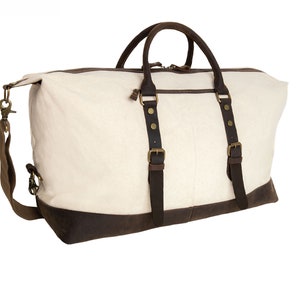 Weekender Bag for Men Canvas and Leather, Gift for Him, Groomsmen Gift, Groomsmen Bag, Canvas Travel Bag, Carry On Bag Natural
