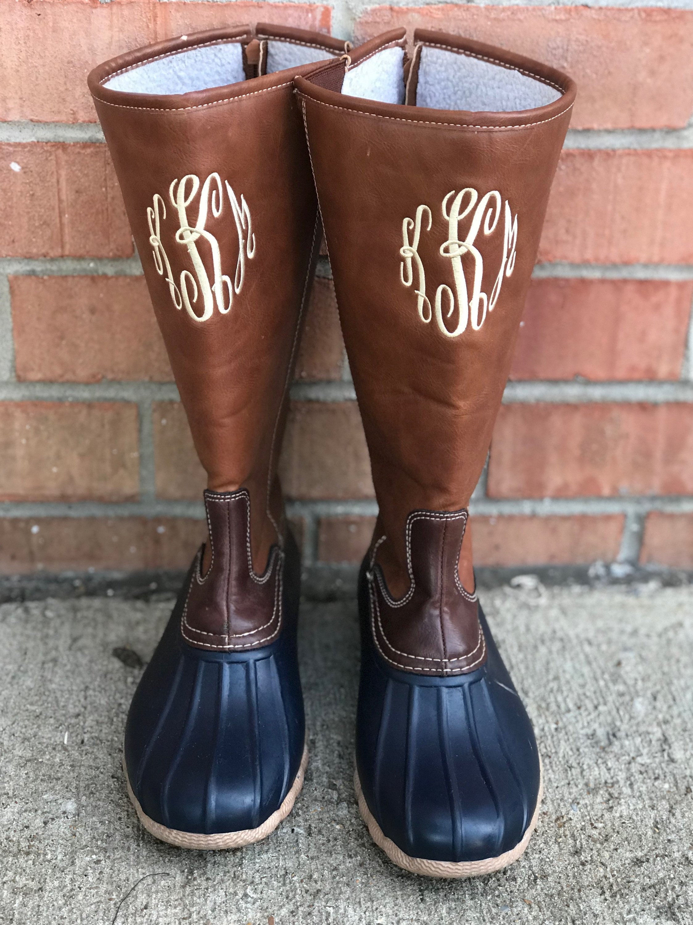 monogrammed duck rain boots