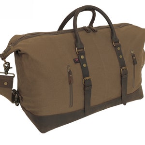 Weekender Bag for Men Canvas and Leather, Gift for Him, Groomsmen Gift, Groomsmen Bag, Canvas Travel Bag, Carry On Bag Brown